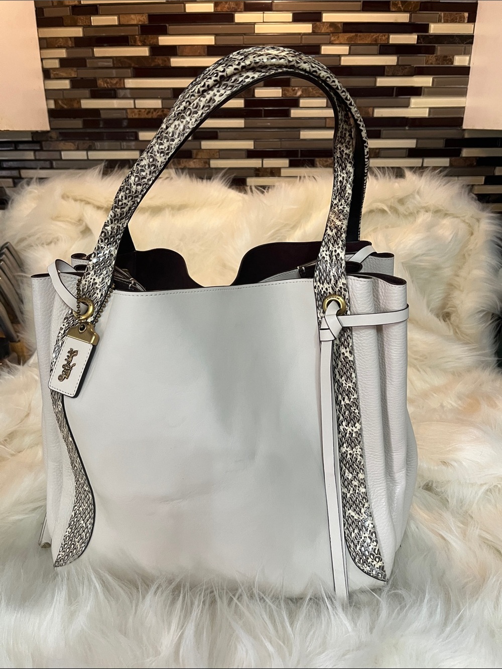 Coach 69074 Snake Harmony Hobo Chalk- Large Bag